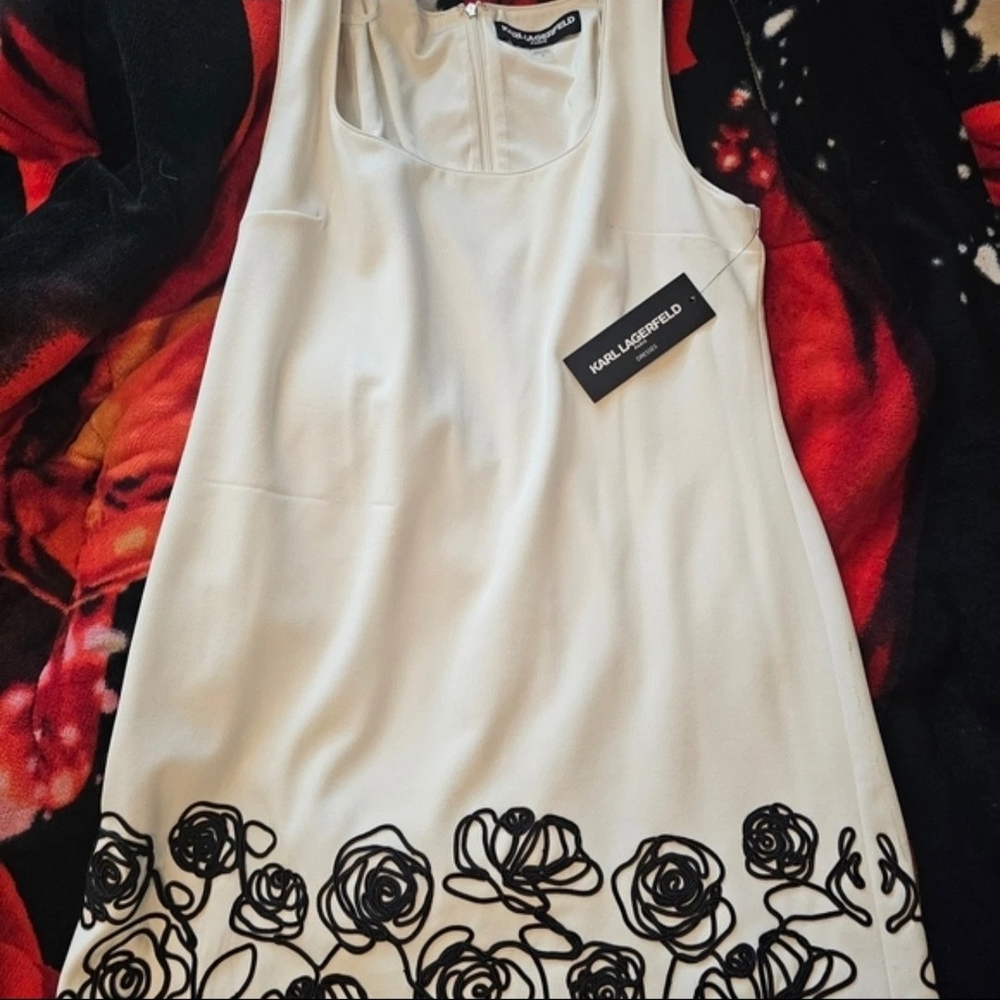 Karl Lagerfeld Ivory Dress with Black Rose Pattern